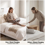 Artiss Queen Bed Frame with Storage Adjustable Headboard Platform Base Linen Fabric Charging Ports