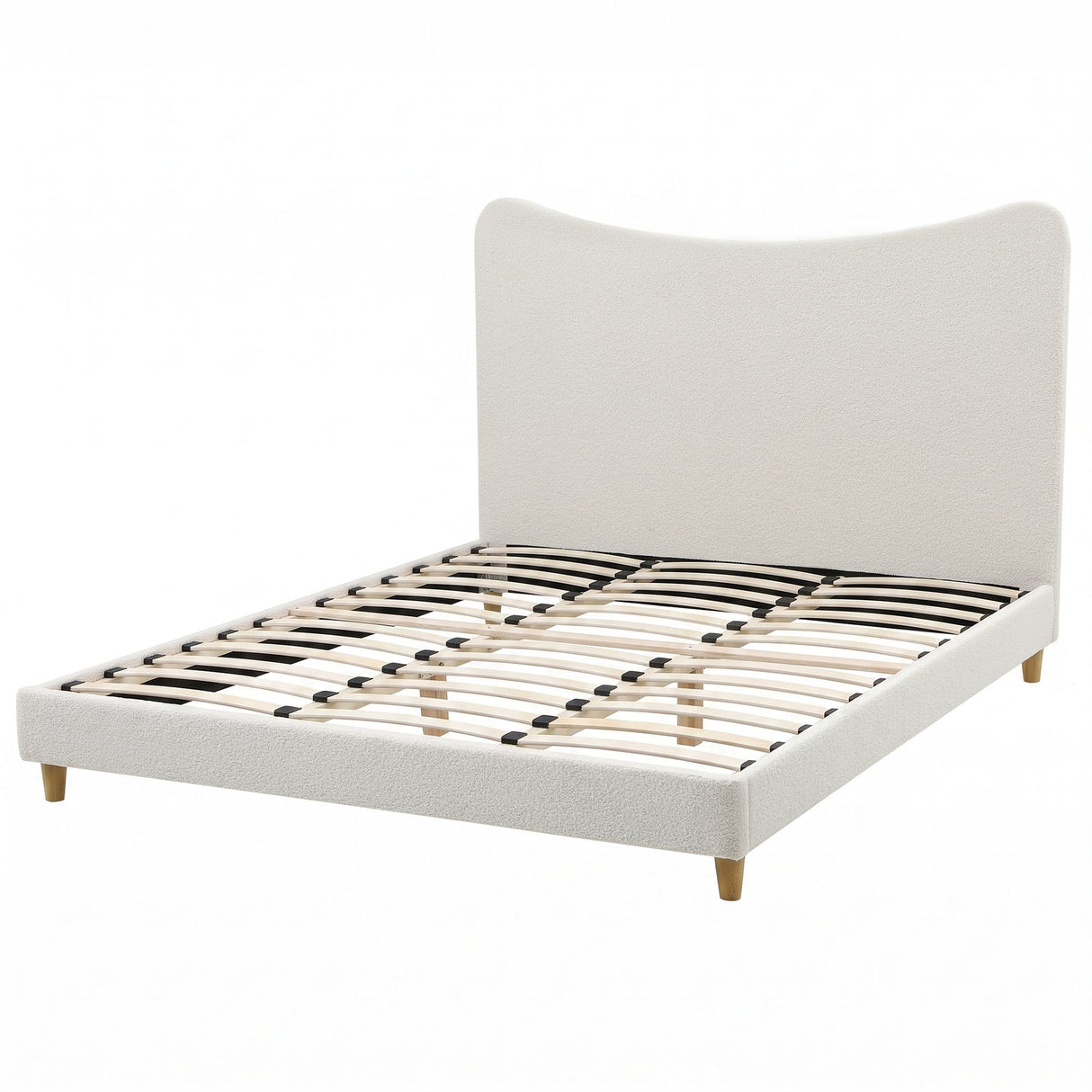 Artiss King Bed Frame with Boucle Headboard, Beige, 300kg Capacity