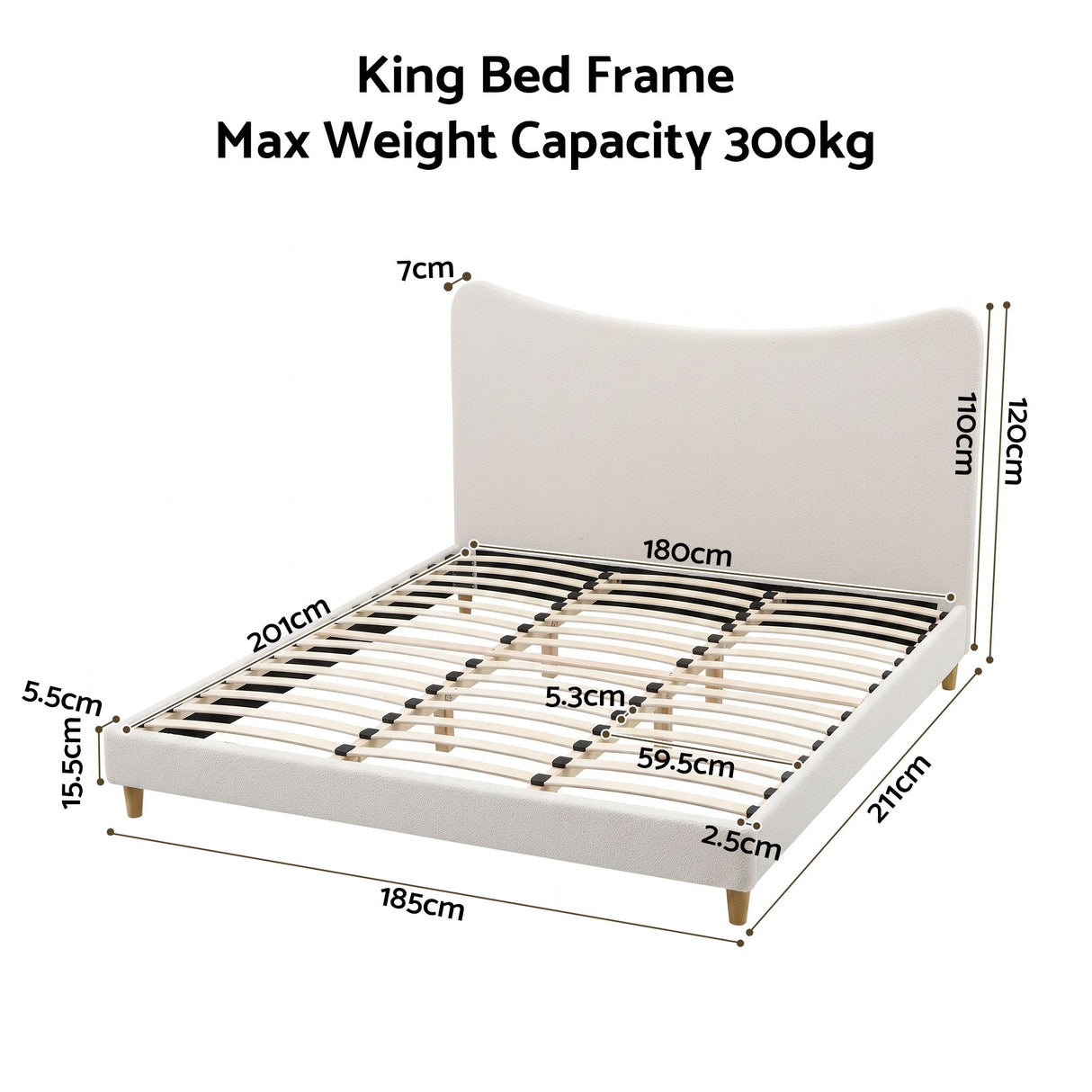 Artiss King Bed Frame with Boucle Headboard, Beige, 300kg Capacity