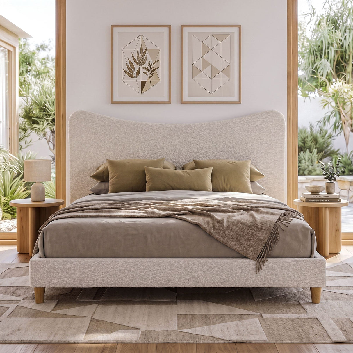 Artiss King Bed Frame with Boucle Headboard, Beige, 300kg Capacity