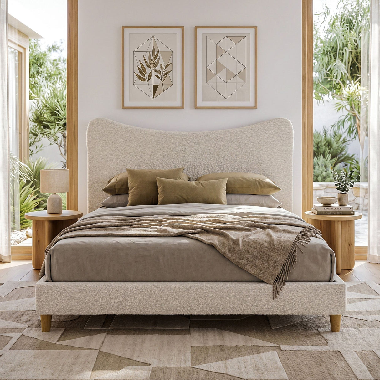 Artiss Queen Bed Frame with Boucle Headboard, Beige, 300kg Capacity