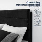 Artiss Double Bed Frame Upholstered Platform Base with Geometric Headboard Black Velvet