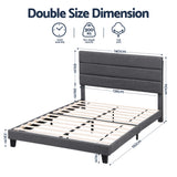 Artiss Double Bed Frame Upholstered Platform Base with Geometric Headboard Charcoal Grey Linen Wood Slats for Modern Bedroom Furniture Home Decor