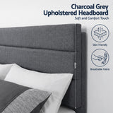 Artiss Double Bed Frame Upholstered Platform Base with Geometric Headboard Charcoal Grey Linen Wood Slats for Modern Bedroom Furniture Home Decor