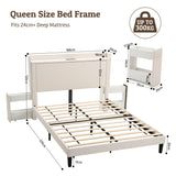 Artiss Queen Bed Frame with USB Charging and Side Storage Shelves Beige