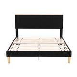 Artiss Double Bed Frame Upholstered Adjustable Headboard Mood Lighting Heavy Duty Black Velvet