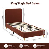 Artiss King Single Bed Frame with Headboard, Faux Linen Fabric Brown