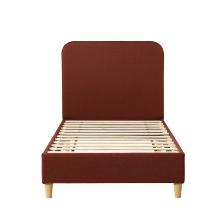 Artiss Single Bed Frame with Headboard, Faux Linen Fabric Brown