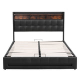 Artiss Queen Bed Frame with Gas Lift Storage LED Lights Charging Station Headboard with Open Shelf