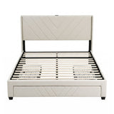 Artiss Queen Bed Frame with Charging Station and Storage Drawers Beige 300KG Noise Free