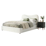 Artiss Double Bed Frame and Bedside Table Set Boucle Beige with Headboard Black Nightstand