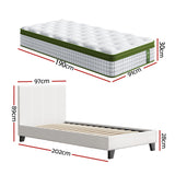 Artiss Single Bed Frame with Hybrid Mattress Set 30cm Medium Firm Platform Headboard Boucle Upholstered Pocket Coil for Pressure Relief