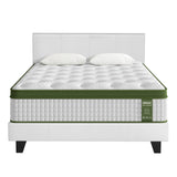 Artiss BedStory Queen Bed Frame Set with Hybrid Mattress and Leather Frame Medium White