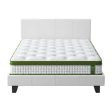 Artiss Double Bed Frame Platform White PVC Leather Hybrid Mattress Modern