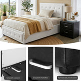 Artiss King Single Bed Frame Storage White Leather Gas Lift Bed Black Bedside Table Set