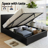Artiss Gas Lift Queen Bed Frame and 2 Bedside Table Set Leather Black