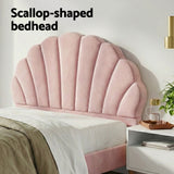 Artiss Double Bed Frame Scallop Headboard Pink Velvet with 2 Drawer Bedside Table