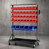 Giantz 74 Bins Storage Rack Double Sided Mobile Garage Workshop Tools Organizer