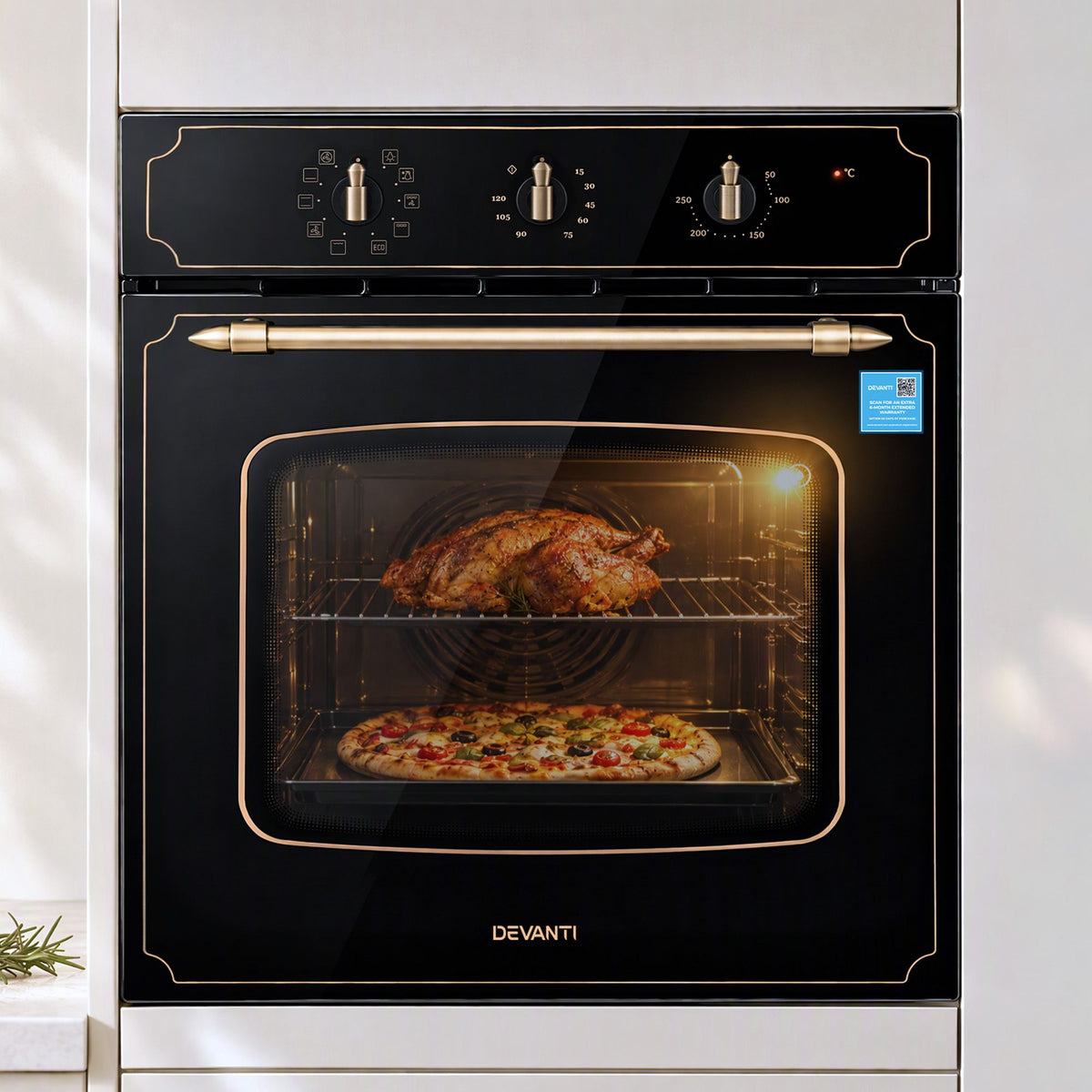 Devanti 60cm Built-In Electric Oven 80L Gross 9 Functions Black