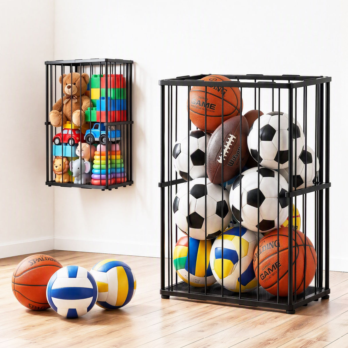 Everfit Ball Storage Rack Elastic Rope Ball Rack Wall Mounted & Floor Organizer