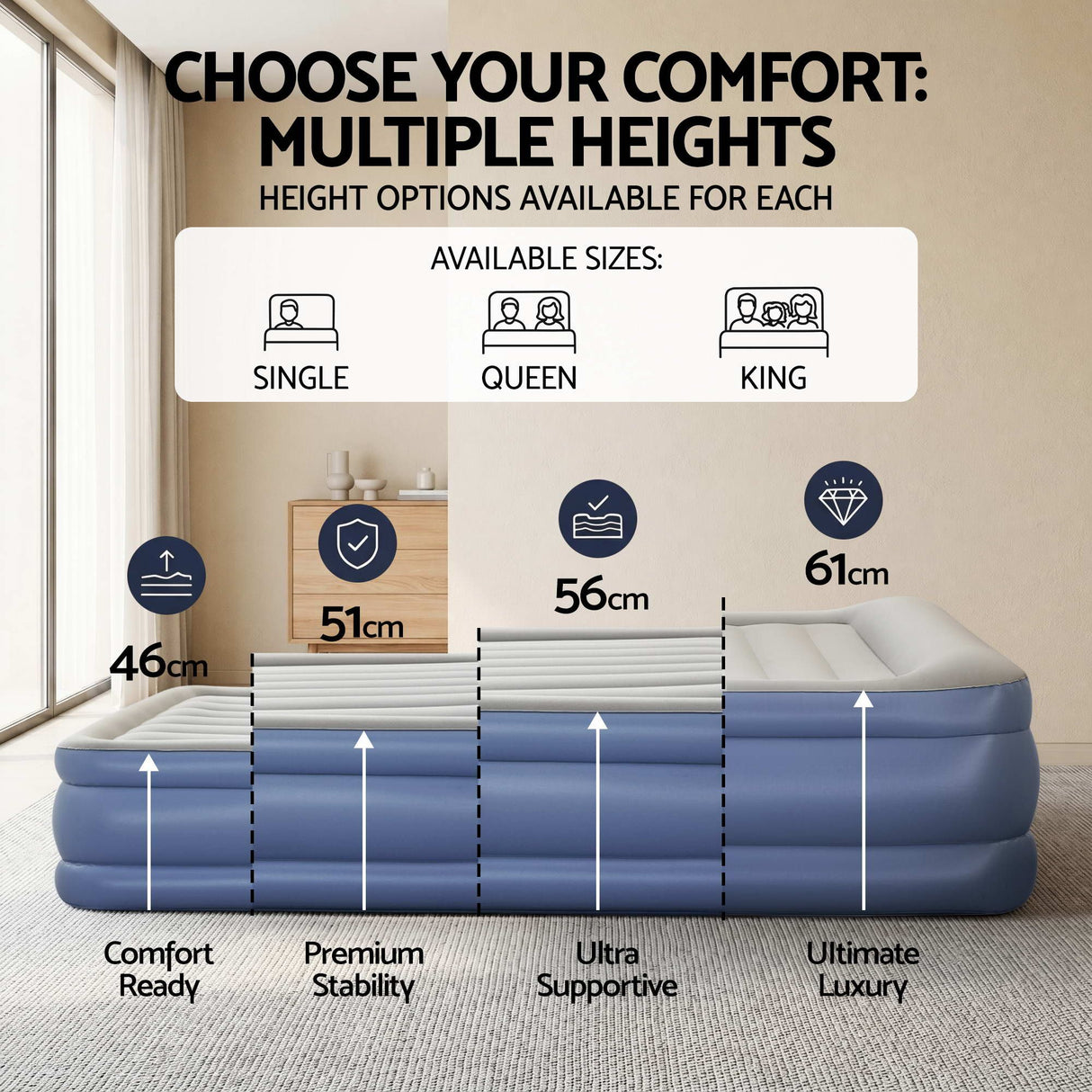 Bestway Air Mattress King Inflatable Bed 56cm Airbed Blue