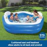 Bestway Kids Inflatable Pool Above Ground Pools Seat Cushions Cup Holder 213x206cm