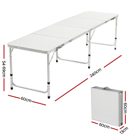 Weisshorn Folding Camping Table 240CM Portable Outdoor Picnic BBQ Aluminium Desk