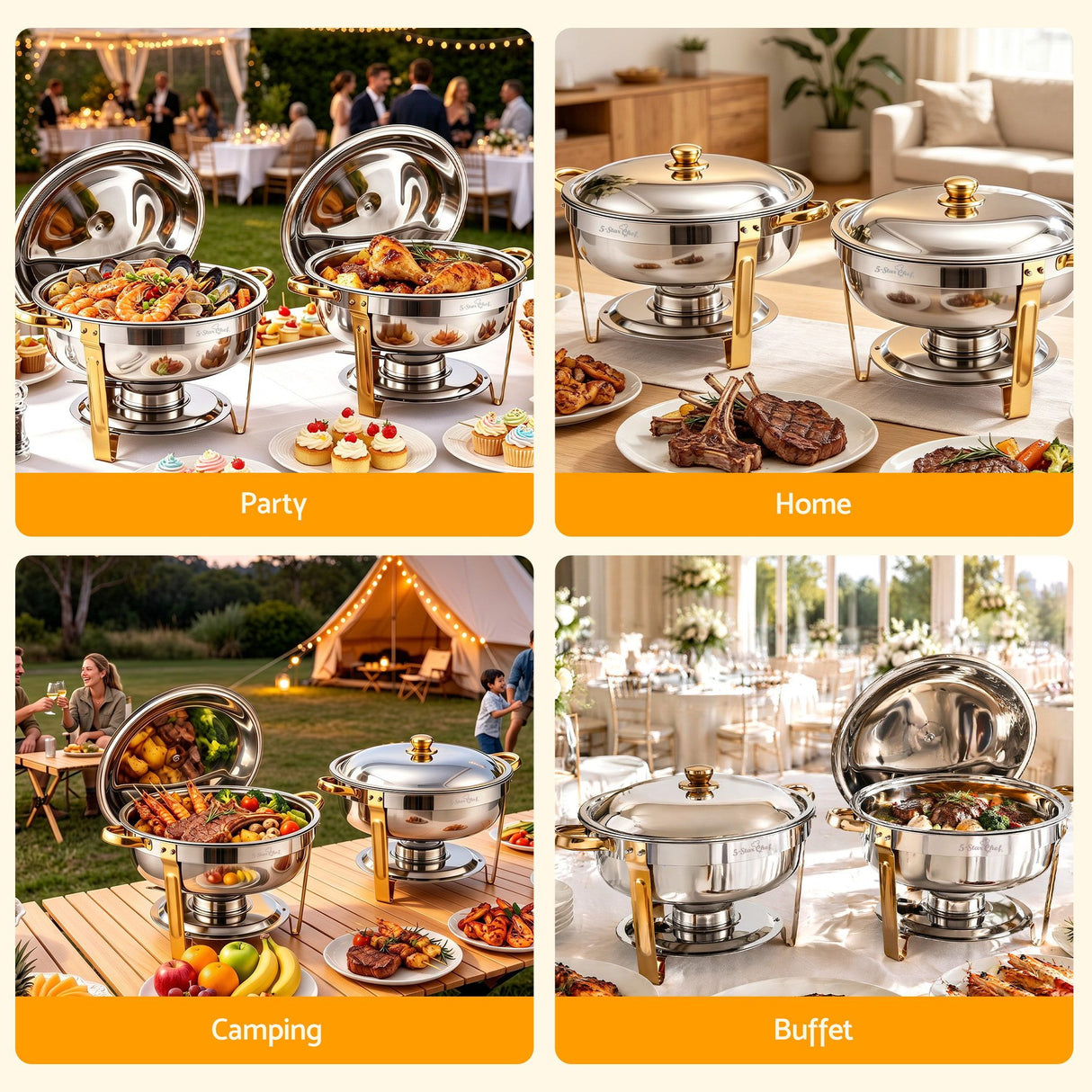 5-Star Chef 5L Chafing Dish Set 2-Pack, Food Warmer Catering Server Buffet