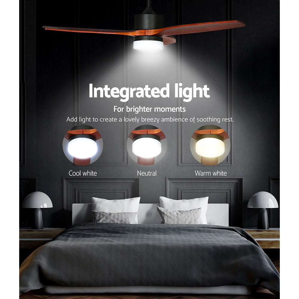 Devanti 52'' Ceiling Fan DC Motor 3 Blades w/Light - Dark Wood