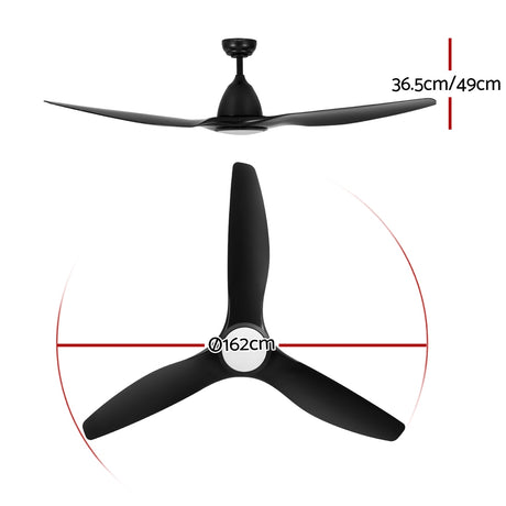 Devanti 64 Inch Ceiling Fan DC Motor w/Light w/Remote - Black