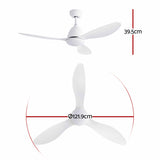 Devanti 48" Ceiling Fan with LED Light Remote Control DC Motor White