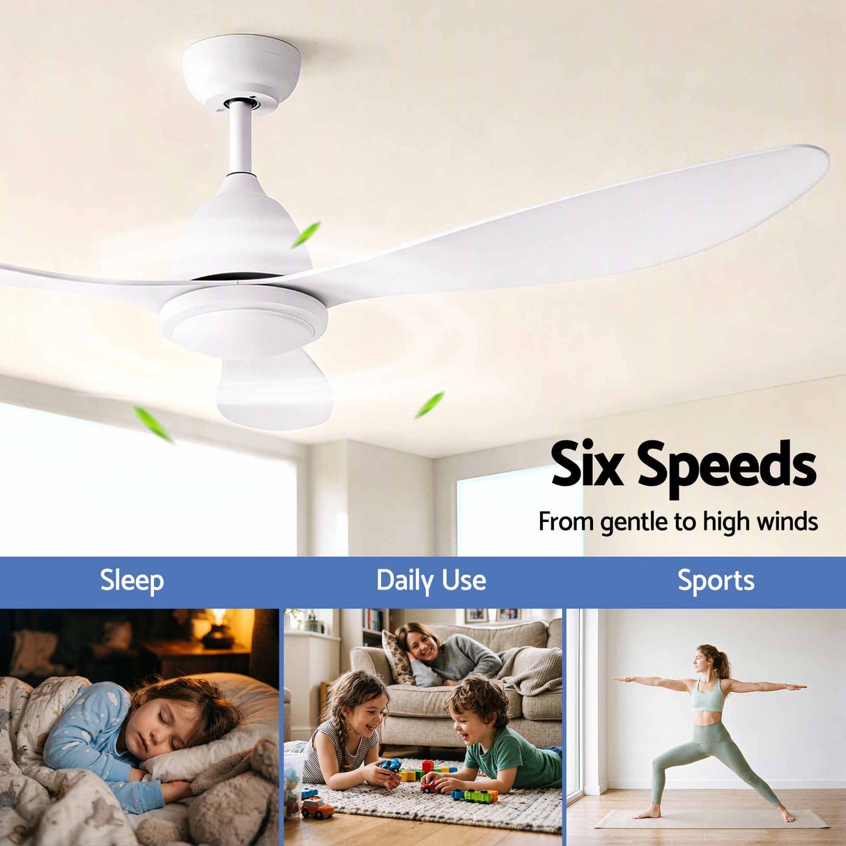 Devanti 48" Ceiling Fan with LED Light Remote Control DC Motor White