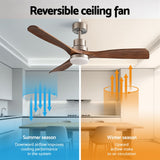 Devanti 52" Ceiling Fan with Light Remote Control DC Motor Smart App Timber Blades Brown
