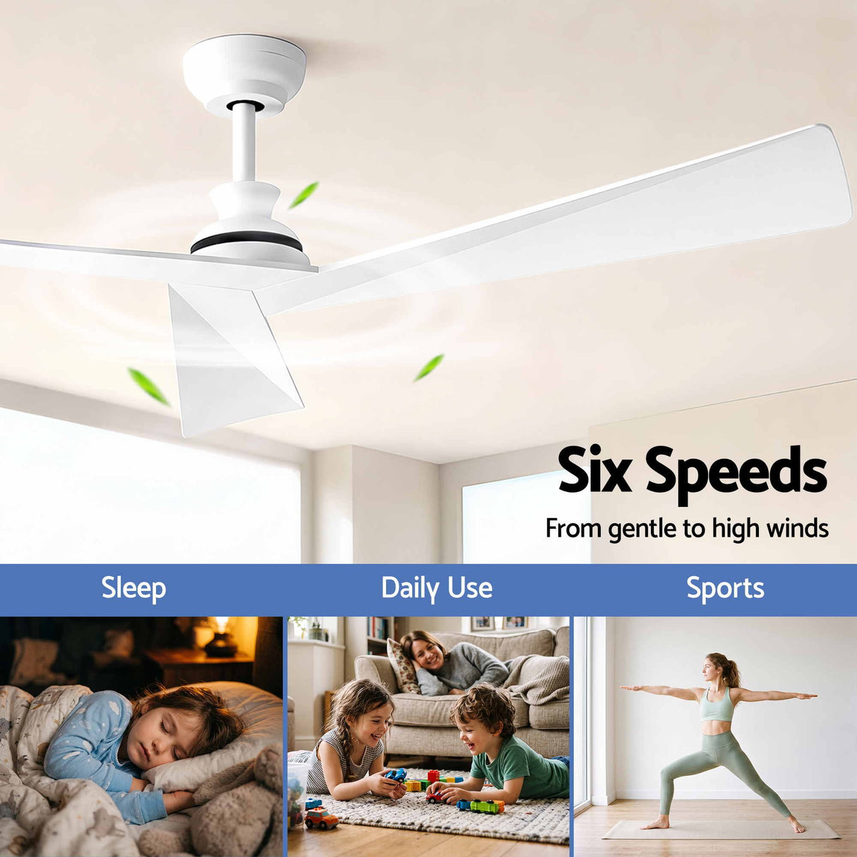 Devanti 52" Ceiling Fan Modern Minimalism 3 Blades 6 Speeds DC Motor Remote