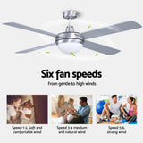 Devanti 52'' Ceiling Fan AC Motor w/Light w/Remote - Silver