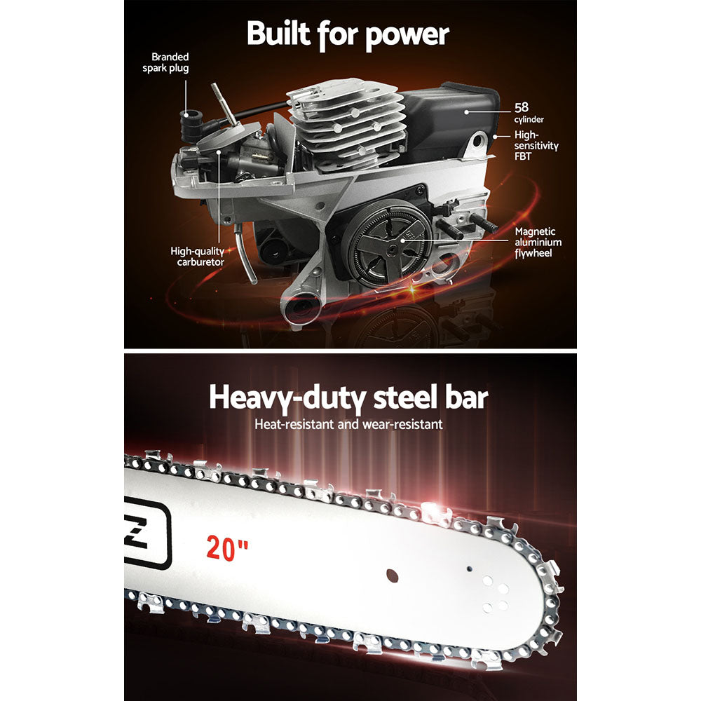 Giantz 58cc Petrol Chainsaw 20 Inch Bar Chain Saw Tree Pruner 2 Stroke E-Start