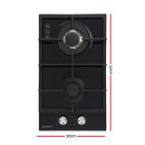 Devanti Gas Cooktop 30cm 2 Burner Built-in Stove Glass Cook Top NG LPG Wok Burner