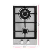 Devanti Gas Cooktop 30cm 2 Burner Silver