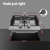Devanti Gas Cooktop 30cm 2 Burner Silver