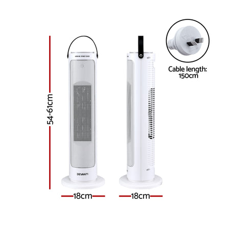 Devanti 2000W Ceramic Tower Heater Space Heaters Oscillating Indoor White