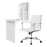 Artiss Computer Desk Office Chair Set PU Leather Wall Mount Foldable Table White