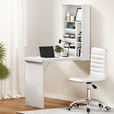 Artiss Computer Desk Office Chair Set PU Leather Wall Mount Foldable Table White