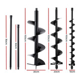 Giantz Post Hole Digger Auger Drill Bit Set 100mm 200mm 300mm Carbon Steel Black