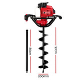 Giantz Post Hole Digger 200mm Petrol Drill Extension Auger Bits