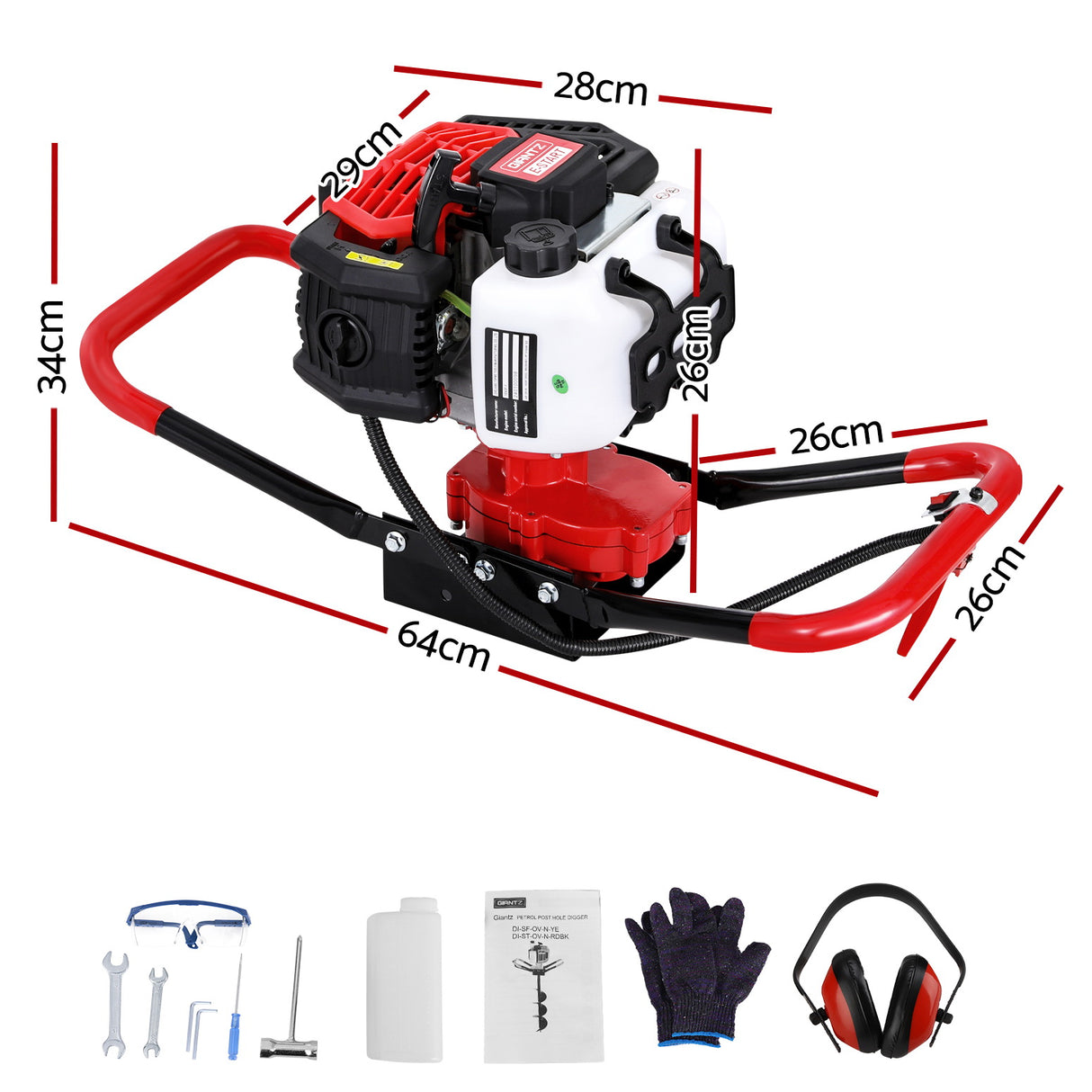 Giantz Post Hole Digger Motor Only Petrol Engine Red