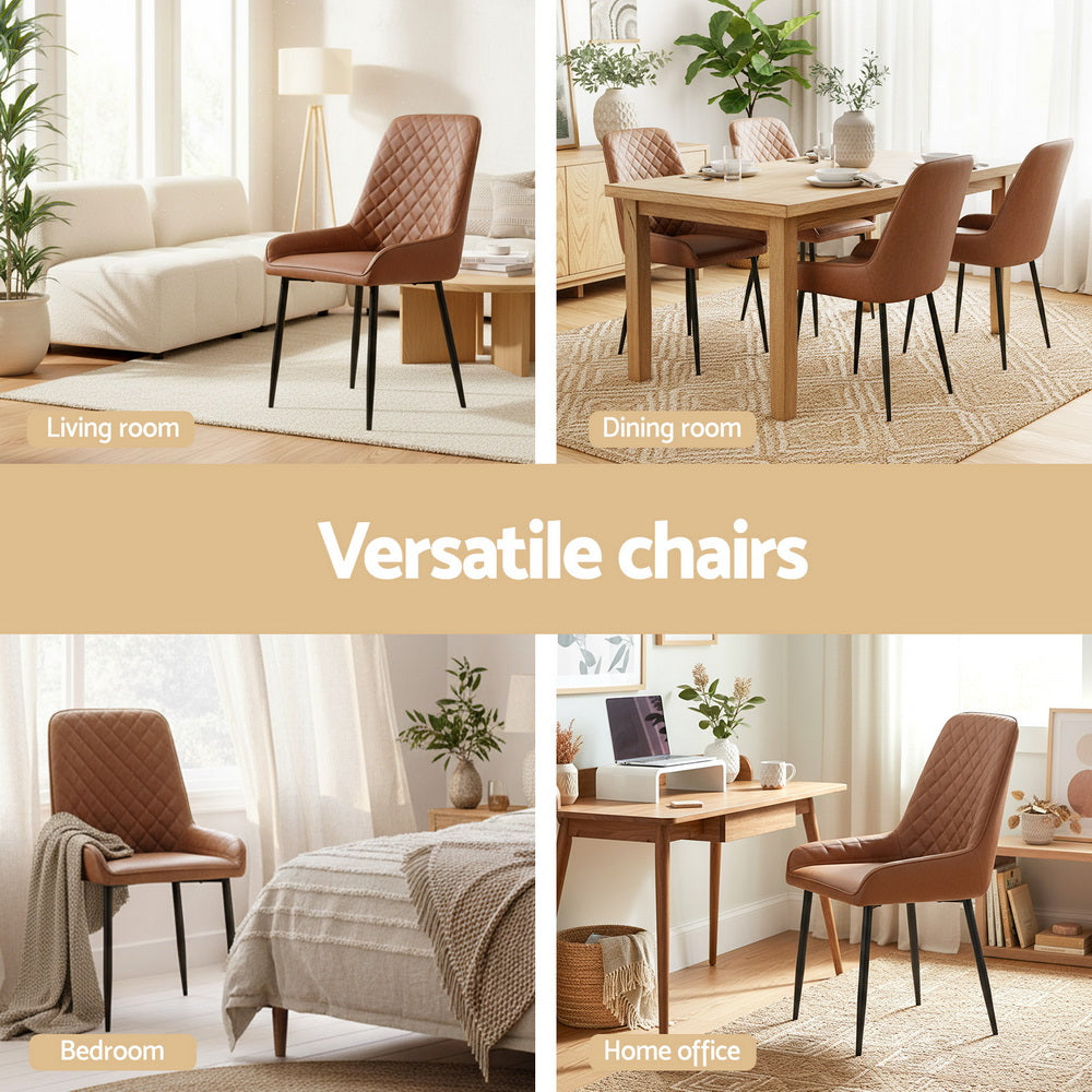 Artiss 2x Dining Chairs Retro PU Leather Kitchen Lounge Cafe Accent Chair Brown