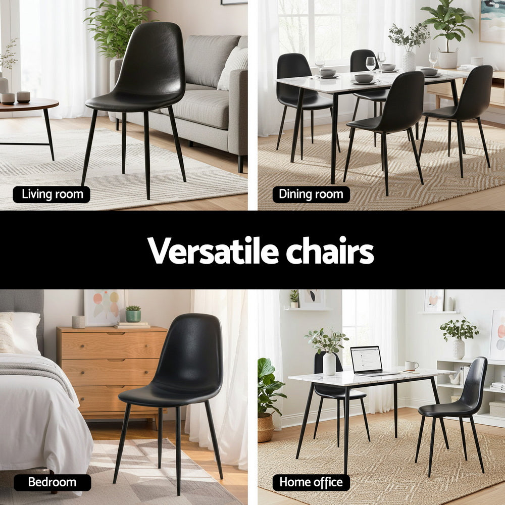 Artiss 4x Dining Chairs Retro PU Leather Kitchen Lounge Cafe Accent Chair Black
