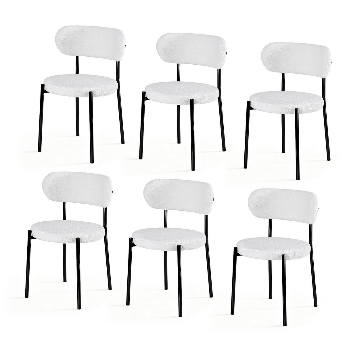 Artiss Dining Chairs Set of 6 Sherpa Boucle White