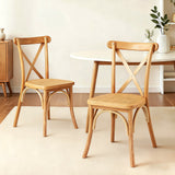 Artiss 2x Dining Chairs Rattan Wooden Kitchen Accent Chair Cafe Lounge Rubber Wood