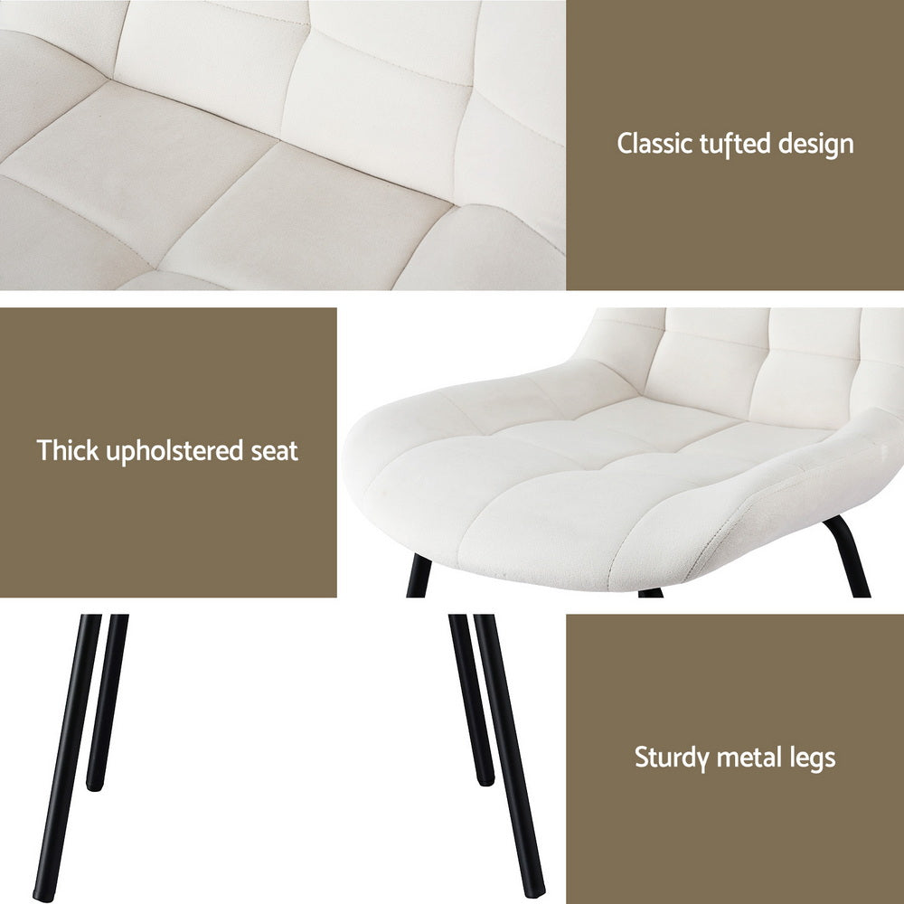 Artiss 2x Dining Chairs Velvet Tufted Kitchen Lounge Cafe Accent Chair Beige